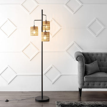 Isla 70.75" 3-Light Mid-Century Bohemian Metal/Rope LED Floor Lamp - JONATHAN Y